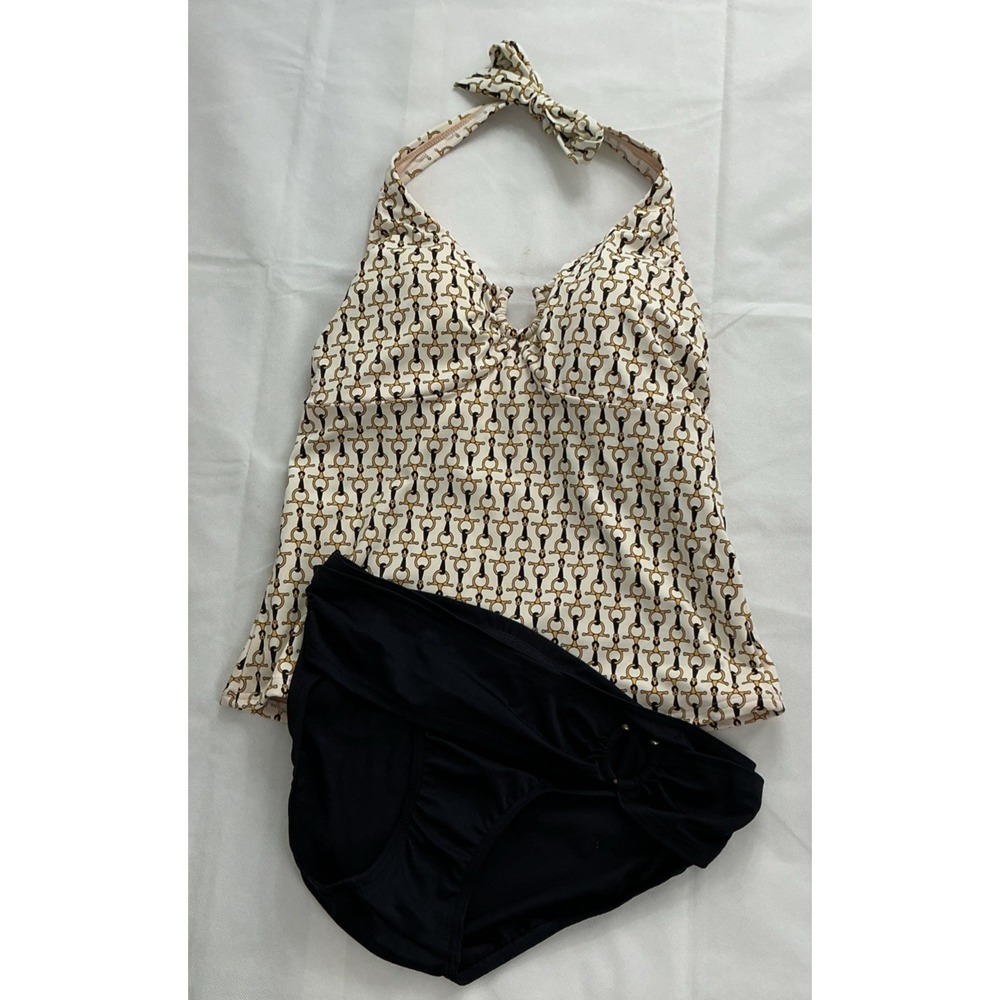 LANDS' END Tankini Swimsuit Sz 8 Navy Gold HorseBit Pattern Equestrian New Tags